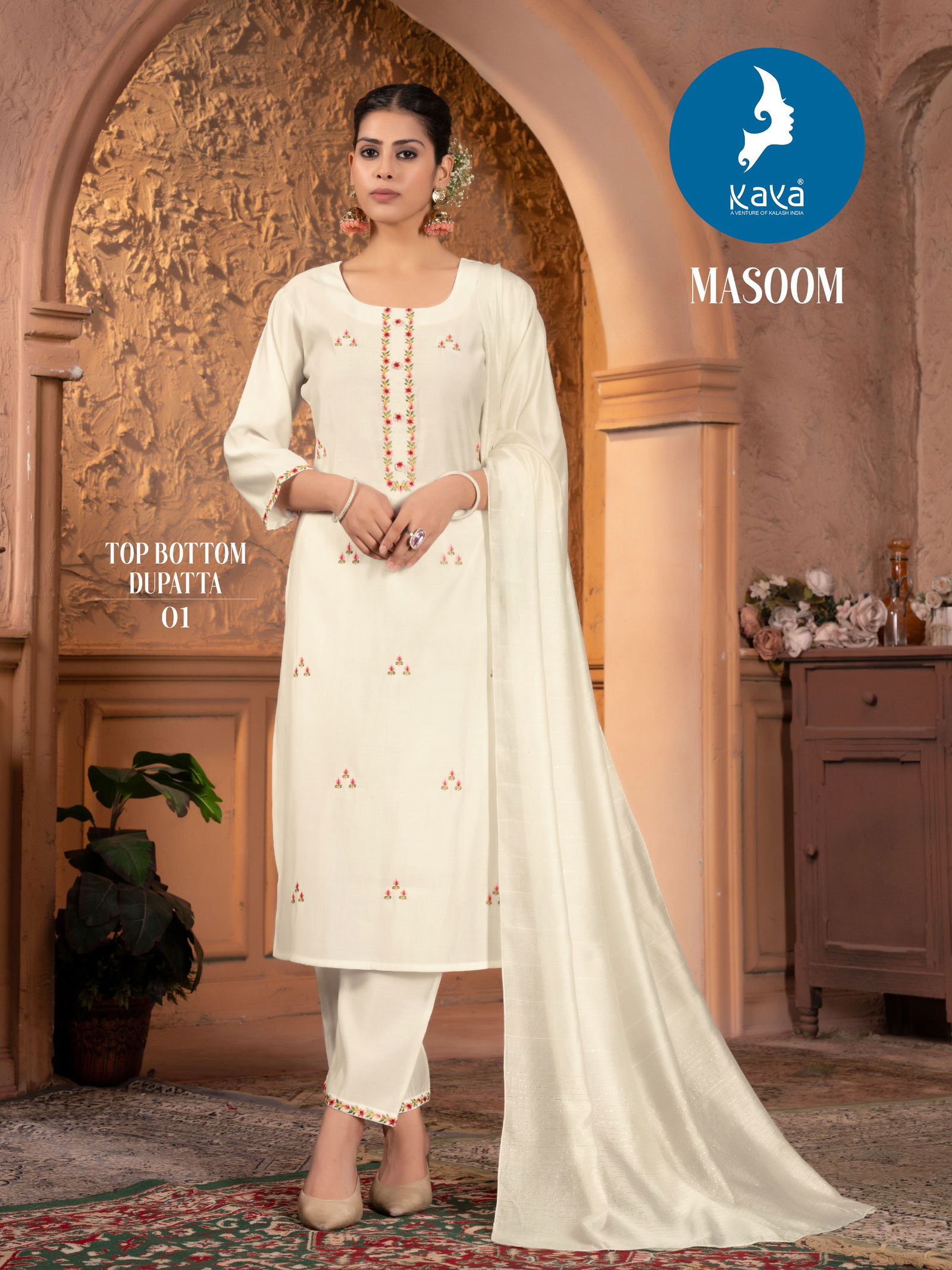 Masoom By Kaya Roman Silk Straight Cut Kurti With Bottom Dupatta Wholesale Online